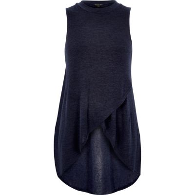Blue knitted stepped hem top